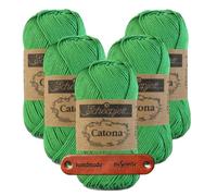 Scheepjes Catona 515 Emerald Premium Wolle 5 x 50g mercerisiertes Baumwollgarn für feine Häkelideen luftige Looks und stilvolle Wohnakzente mit mySearose Label