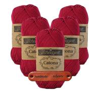 Scheepjes Catona 517 Ruby Premium Wolle 5 x 50g mercerisiertes Baumwollgarn für feine Häkelideen luftige Looks und stilvolle Wohnakzente mit mySearose Label