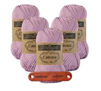 Scheepjes Catona 520 Lavender Premium Wolle 5 x 50g mercerisiertes Baumwollgarn für feine Häkelideen luftige Looks und stilvolle Wohnakzente mit mySearose Label