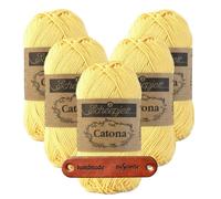 Scheepjes Catona 522 Primrose Premium Wolle 5 x 50g mercerisiertes Baumwollgarn für feine Häkelideen luftige Looks und stilvolle Wohnakzente mit mySearose Label