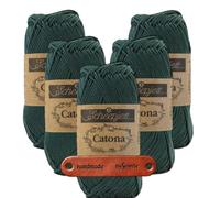 Scheepjes Catona 525 Fir Premium Wolle 5 x 50g mercerisiertes Baumwollgarn für feine Häkelideen luftige Looks und stilvolle Wohnakzente mit mySearose Label