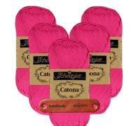 Scheepjes Catona 604 Neon Pink Premium Wolle 5 x 50g mercerisiertes Baumwollgarn für feine Häkelideen luftige Looks und stilvolle Wohnakzente mit mySearose Label