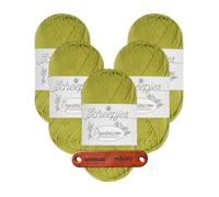 Scheepjes Organicon 228 Olive Premium Wolle 5 x 50g vegan für empfindliche Haut und liebevolle Babyideen mit mySearose Label