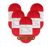 Scheepjes Organicon 244 Red Rose Premium Wolle 5 x 50g vegan für empfindliche Haut und liebevolle Babyideen mit mySearose Label