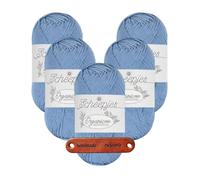 Scheepjes Organicon 254 Steel Blue Premium Wolle 5 x 50g vegan für empfindliche Haut und liebevolle Babyideen mit mySearose Label