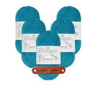 Scheepjes Organicon 263 Deep Azure Premium Wolle 5 x 50g vegan für empfindliche Haut und liebevolle Babyideen mit mySearose Label