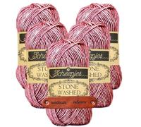 Scheepjes Stone Washed 808 Corundum Ruby Premium Wolle 5 x 50g für melierte Lieblingsstücke sanfte Farbnuancen und kreative Handarbeiten mit mySearose Label