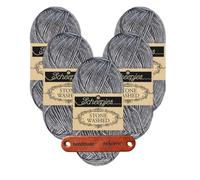 Scheepjes Stone Washed 852 Graphite Premium Wolle 5 x 50g für melierte Lieblingsstücke sanfte Farbnuancen und kreative Handarbeiten mit mySearose Label