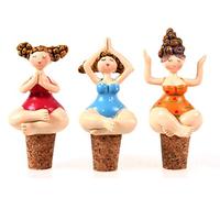 Schick-Design 3X Yoga Damen auf Korken im Badeanzug 9 cm Figur für Flaschen Mädchen Rubensfrau mollige Dame Badenixe Dicke Frau Badezimmer Pilates Joga