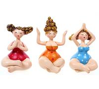 Schick-Design Yoga Dame 3er Set rot, blau, orange 7 cm im Badeanzug Meditation Mädchen Rubensfrau mollige Dame Badenixe Dicke Frau Joga Pilates