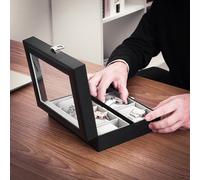 SONGMICS Uhrenbox mit 10 Fächern, Uhrenkasten mit Glasdeckel, Uhrenkoffer mit Herausnehmbaren Uhrenkissen, SAMT-Innenfutter, Metallverschluss, aus PU, Schwarz JWB010BK, Grau, 25,4 x 7,8 x 20,2 cm