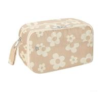 Schickes Cord-Federmäppchen, groß, 1 Stück, stilvolle Schreibwarentasche mit Reißverschluss, reichlich Stauraum mit mehreren Fächern für Schule und Reisen (braune Blumen)