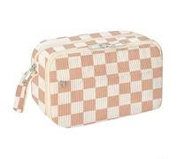 Schickes Cord-Federmäppchen, groß, 1 Stück, stilvolle Schreibwarentasche mit Reißverschluss, reichlich Stauraum mit mehreren Fächern für Schule und Reisen (prägnante Quadrate)