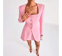 Schickes rosa Zweiteiler Set - Langarm Blazer, verdeckte Knöpfe, gefütterter Rock mit Seitenzipp, elegantes & modernes Damen Outfit