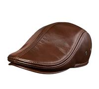 Schiebermütze Herren 2025 Genuine Leather Beret Hat for Men Warm Windproof Winter Cap Fashion Gentleman Peaked Vintage Stylish Driver Gift(Light Brown,XXL 59-60cm)