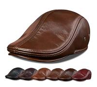Schiebermütze Herren 2025 Genuine Leather Beret Hat for Men Warm Windproof Winter Cap Fashion Gentleman Peaked Vintage Stylish Driver Gift(Black,XL 57-58cm)