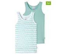 Unterhemden 2er-Pack Wellen türkis/ weiß - Fine Rib 128