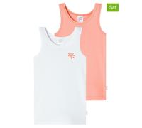 Unterhemden 2er-Pack Sonne apricot/ weiß - Fine Rib 116