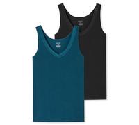 Schiesser Unterwäsche Tank-Top Trägertops Cotton Lace petrol/schwarz Damen - 2er Pack, Größe 40