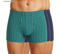 Schiesser 3-er Set Trunks Dunkelblau & Grün-Weiß gestreift