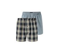 Schiesser 2-er Set Boxershorts Blau-orange kariert & Blaugrau