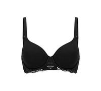 Bügel-BH SCHIESSER "Unique Cotton", Damen, Gr. 80, Cup D, schwarz, Obermaterial: 90% Baumwolle, 10% Elasthan, BHs Bügel-BH, Spitzenband, mit Schale (31681219-80) schwarz