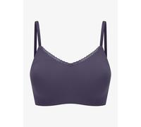 Bustier SCHIESSER "Invisible Soft Lace", Damen, Gr. 42, N-Gr, blau (indigo), Single Jersey, Obermaterial: 75% Polyamid, 25% Elasthan, Casual, BHs, herausnehmbare Pads, V-Ausschnitt, Spitze vorn, Laser