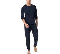 Schlafanzug lang Bündchen Streifen dunkelblau - Comfort Essentials 56