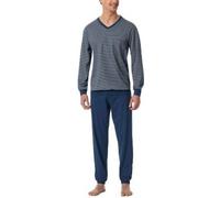 Schiesser Comfort Essentials V-Neck Long Pyjamas Blau Baumwolle 5XL Herren