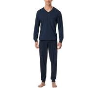 Schiesser Comfort Essentials V-Neck Long Pyjamas Dunkelblau Baumwolle 4XL Herren