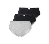 Schiesser Damen Brazilian-Slips Modern Multipacks Spitze Schwarz/Grau-meliert 3er-Pack Größe 42