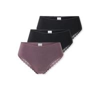 Schiesser Damen 3er-Pack Brazilian Slips Modern Multipacks mit Spitze Schwarz/Lila Größe 42