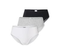 Schiesser Damen Brazilian-Slips Modern - 3er-Pack, Spitze, Baumwolle, Schwarz/Grau/Weiß