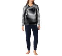 Schlafanzug SCHIESSER "Casual Essentials", Damen, Gr. 42, blau (nachtblau), Frottee, Obermaterial: 80% Baumwolle, 20% Polyester, bequem lang, Rundhals, Homewear-Sets, wärmende Frottee-Qualität, Rundha