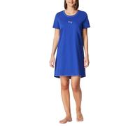 Nachthemd SCHIESSER "Casual Essentials", Damen, Gr. 48, N-Gr, 819, blau, Single Jersey, Obermaterial: 100% Baumwolle, bequem kurz, Rundhals, Kleider Nachthemd, mit Statement-Print, Baumwolle, kurzärme