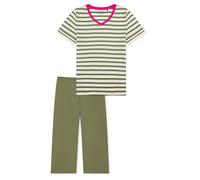 Schlafanzug SCHIESSER "Pyjama", Damen, Gr. L, bunt (grün, weiß), Obermaterial: 100% Baumwolle CO., Homewear-Sets Schlafanzug (33485846-L) grün, weiß