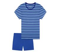 Shorty SCHIESSER "Casual Essentials", Damen, Gr. 46, blau (833, blau), Single Jersey, Obermaterial: 100% Baumwolle, Basic kurz, Rundhals, Homewear-Sets Shorty, mit unifarbenem Shirt und gestreifter Ho
