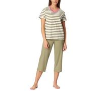SCHIESSER Damen Schlafanzug Set - Nachtwäsche, 3/4 Kurzarm, Pyjama, Muster, Baumwolle Grün/Weiß 4XL
