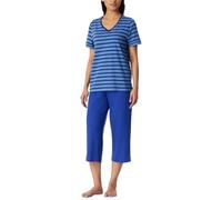 Schlafanzug SCHIESSER "Casual Essentials", Damen, Gr. 40, 819, blau, Single Jersey, Obermaterial: 100% Baumwolle, regular fit 3/4-Länge, V-Ausschnitt, Homewear-Sets Schlafanzug, mit modisch umgeschlag
