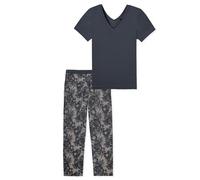 Schiesser, Damen Schlafanzug 7/8 mit gemusterter Hose, Grau, 40