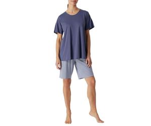 Schiesser Damen Schlafanzug Kurz Pyjamaset, Blau Gepunktet, 38