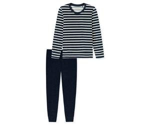 SCHIESSER Damen Schlafanzug, lang - Frottee, Bündchen, gestreift Blau / L L Mehrfarbig