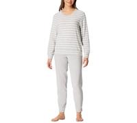 Schlafanzug SCHIESSER "Casual Essentials", Damen, Gr. 42, silbergrau, meliert, Frottee, Obermaterial: 80% Baumwolle, 20% Polyester, bequem lang, Rundhals, Homewear-Sets, wärmende Frottee-Qualität, Run