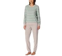 Schiesser Damen Schlafanzug lang Frottee warm kuschelig wohlfühlen-Nightwear Pyjamaset, grün-Mel_181968, 46