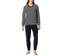 Schlafanzug SCHIESSER "Casual Essentials", Damen, Gr. 50, blau (nachtblau), Frottee, Obermaterial: 80% Baumwolle, 20% Polyester, bequem lang, Rundhals, Homewear-Sets, wärmende Frottee-Qualität, Rundha