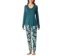 Schlafanzug lang Interlock Bündchen Blumen grün - Modern Nightwear 46