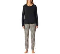 Schlafanzug lang Interlock Bündchen Ginkgo schwarz - Modern Nightwear 48