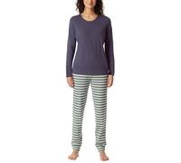 Schiesser Damen-Schlafanzug Single-Jersey 100% Baumwolle lang mit Bündchen Rundhals 44 Marine