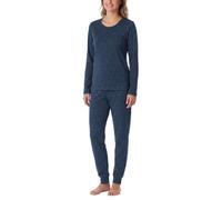 Schlafanzug SCHIESSER "Casual Essentials", Damen, Gr. 38, weiß (854, ultra violett), Single Jersey, Obermaterial: 100% Baumwolle, bequem lang, Rundhals, Homewear-Sets Schlafanzug, mit eingefasster, ru