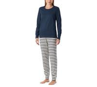 Schlafanzug SCHIESSER "Casual Essentials", Damen, Gr. 42, 860, blau, Single Jersey, Obermaterial: 100% Baumwolle, bequem lang, Rundhals, angesetztes Bündchen, Homewear-Sets Schlafanzug, Baumwolle, Run
